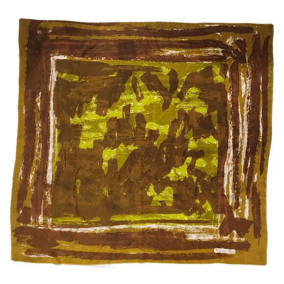 CHRISTIAN DIOR Silk Scarf Timeless Abstract Shades of Green Vintage Retro Glam - Picture 5 of 8